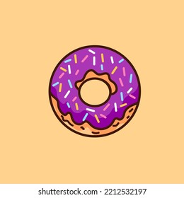 donut flat design with purple taro topping and sprinkles of meses.suitable for icons or logos for restaurants and cafes. vector illustration