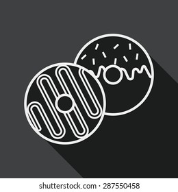 Donut flat icon with long shadow, line icon