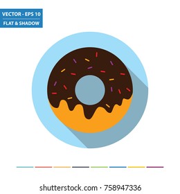 Donut flat icon with long shadow. Vector Illustration.