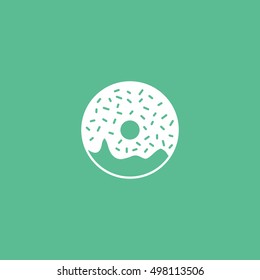 Donut Flat Icon On Green Background