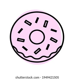 Donut flat icon. Pictogram for web. Line stroke. Isolated on white background. Vector eps10