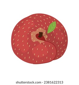 Donut flat peach print in cartoon style. Fresh fruit element isolated on white background. Organic healthy food clipart. Vector illustration