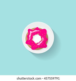 Donut in a flat style. Dessert, office food. Bakery. Vector illustration.