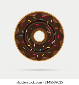 Donut Flat Vector Illustration isolated on White Background. Chocolaty Sweet Sugary Donuts With Some Garnished Sprinkled Icing Toppings