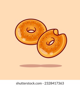 Donut Floating Cartoon Vector Icon Illustration. Food Object Icon Concept Isolated Premium Vector. Flat Cartoon Style