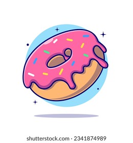 Donut Floating Cartoon Vector Icon Illustration. Food Object Icon Concept Isolated Premium Vector. Flat Cartoon Style