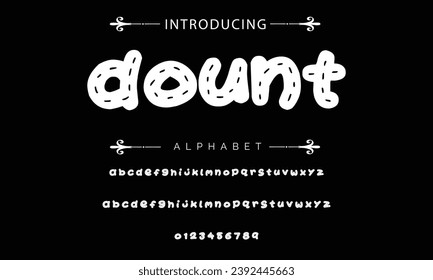 Donut font modern bouncy typeset, lively friendly alphabet. Playful cheerful letters in Los Muertos Mexican style for menus, labels, signage, ads, crafts and comic book. Vector typographic design