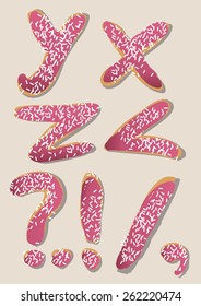 donut font, sweet alphabets, funny letters, letters Y,X,Z ?!.,/