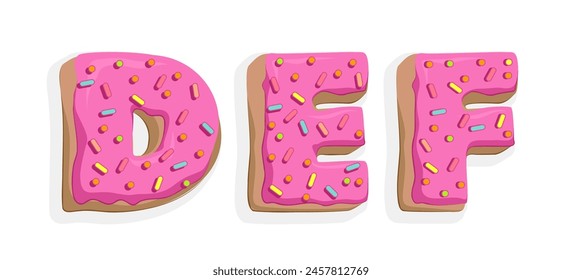 Donut font. Sweet letters and numbers numbers. Cake and cookies glazed dessert abc.