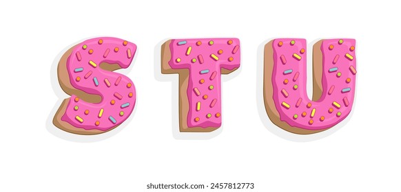 Donut font. Sweet letters and numbers numbers. Cake and cookies glazed dessert abc.