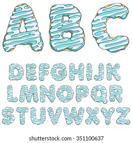Donut font, tasty alphabets. Isolated objects on a white background 