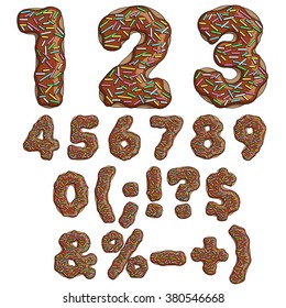 Donut font, tasty typeface. Isolated objects on a white background 