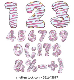 Donut font, tasty typeface. Isolated objects on a white background 