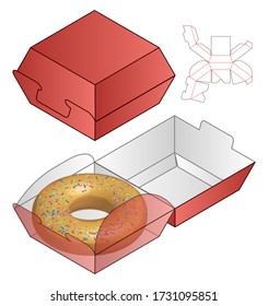 Donut Food Box packaging die cut template design. 