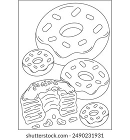 donut food dish coloring book page for kids or grown adults coloring book mindful relaxation activity