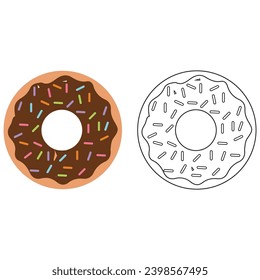 Donut Food outline with color clipart Coloring image