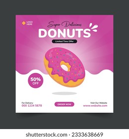 Donut food promotion social media post template. Restaurant social media banner. Vector illustration