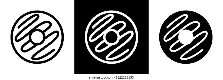 Donut Food Sweets Icons Graphic. Doughnut with Icing Glaze, Dessert, Snack, Treat Symbols. Outline and Solid Vector Styles