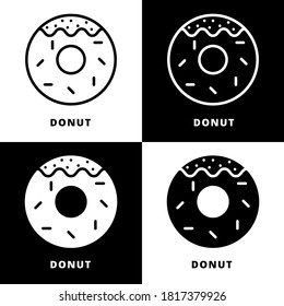 Donut Food Vector Logo. Doughnut Pastry Dessert Icon Line and Glyph Style. Food bakery and cake Symbol Illustration