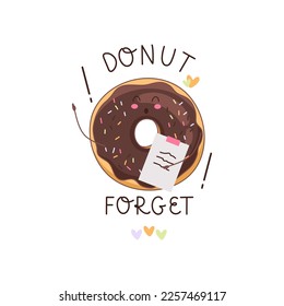 Donut forget. Cute chocolate donuts, with abstract faces. Vector illustration in doodle style.