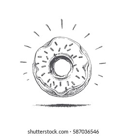 donut with frosting illustration of the hand, vector image, retro style