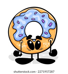 Donut. Funnny cartoon character. Vector isolated background 