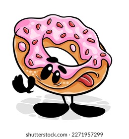 Donut. Funnny cartoon character. Vector isolated background 