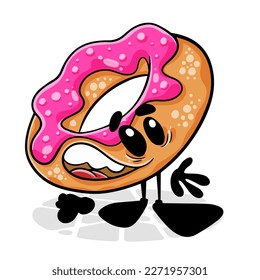 Donut. Funnny cartoon character. Vector isolated background 