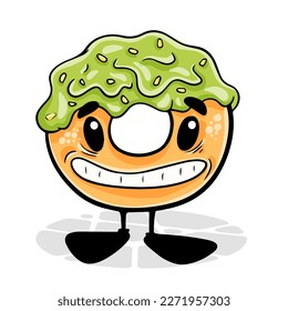 Donut. Funnny cartoon character. Vector isolated background 