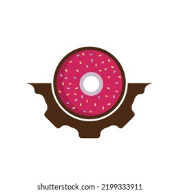 Donut gear vector logo design. Bakery logo design concept.	