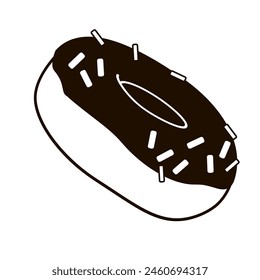 donut with glaze black and white vector illustration