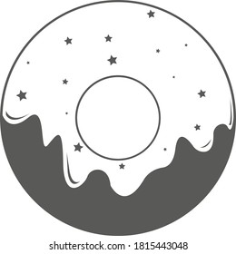 Donut with glaze isolated on white background. Vector black and white illustration. Great for labels, menus, posters, banners, vouchers, coupons, business promotion and more.