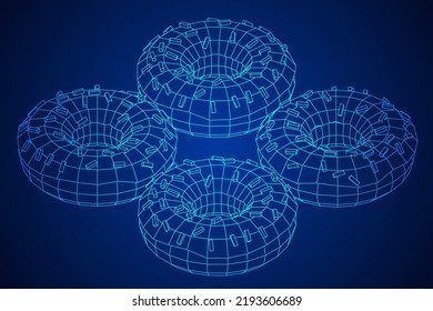 Donut with glaze and powder. Simple modern design. Wireframe low poly mesh vector illustration