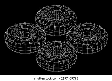 Donut with glaze and powder. Simple modern design. Wireframe low poly mesh vector illustration