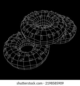 Donut with glaze and powder. Simple modern design. Wireframe low poly mesh vector illustration