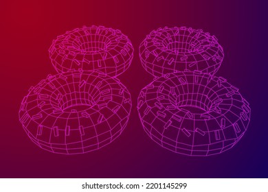 Donut with glaze and powder. Simple modern design. Wireframe low poly mesh vector illustration