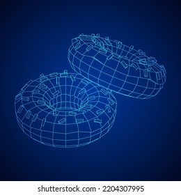 Donut with glaze and powder. Simple modern design. Wireframe low poly mesh vector illustration
