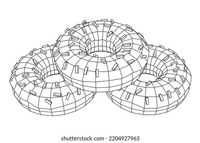Donut with glaze and powder. Simple modern design. Wireframe low poly mesh vector illustration