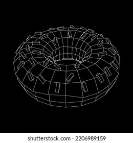 Donut with glaze and powder. Simple modern design. Wireframe low poly mesh vector illustration