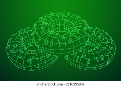 Donut with glaze and powder. Simple modern design. Wireframe low poly mesh vector illustration