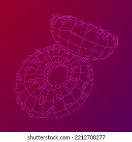 Donut with glaze and powder. Simple modern design. Wireframe low poly mesh vector illustration