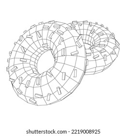 Donut with glaze and powder. Simple modern design. Wireframe low poly mesh vector illustration