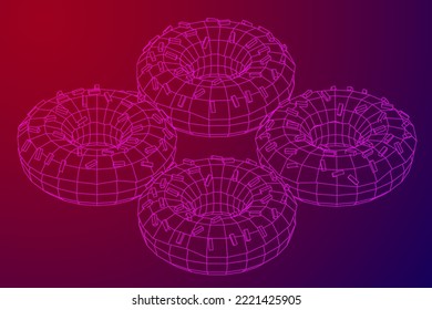 Donut with glaze and powder. Simple modern design. Wireframe low poly mesh vector illustration