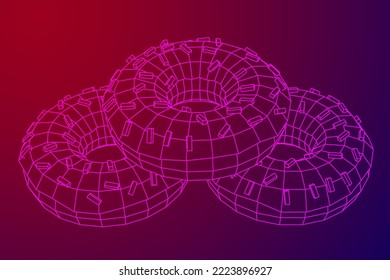 Donut with glaze and powder. Simple modern design. Wireframe low poly mesh vector illustration