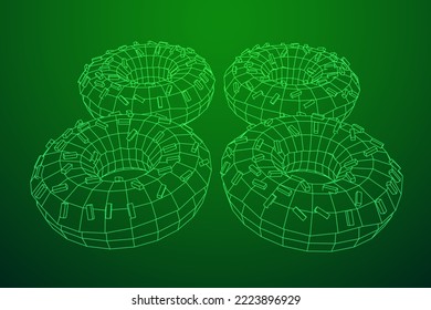 Donut with glaze and powder. Simple modern design. Wireframe low poly mesh vector illustration