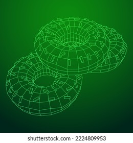 Donut with glaze and powder. Simple modern design. Wireframe low poly mesh vector illustration