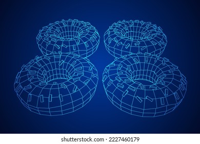 Donut with glaze and powder. Simple modern design. Wireframe low poly mesh vector illustration