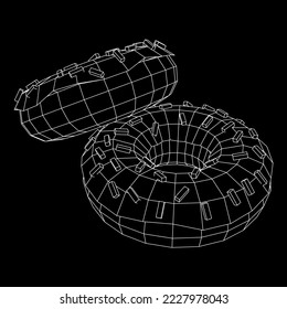 Donut with glaze and powder. Simple modern design. Wireframe low poly mesh vector illustration