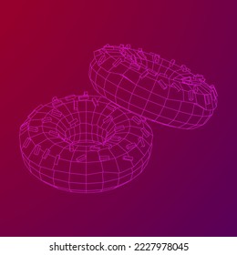 Donut with glaze and powder. Simple modern design. Wireframe low poly mesh vector illustration