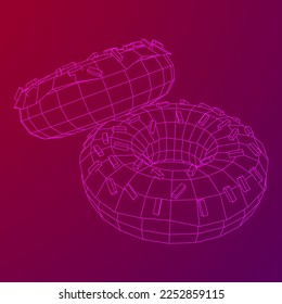 Donut with glaze and powder. Simple modern design. Wireframe low poly mesh vector illustration